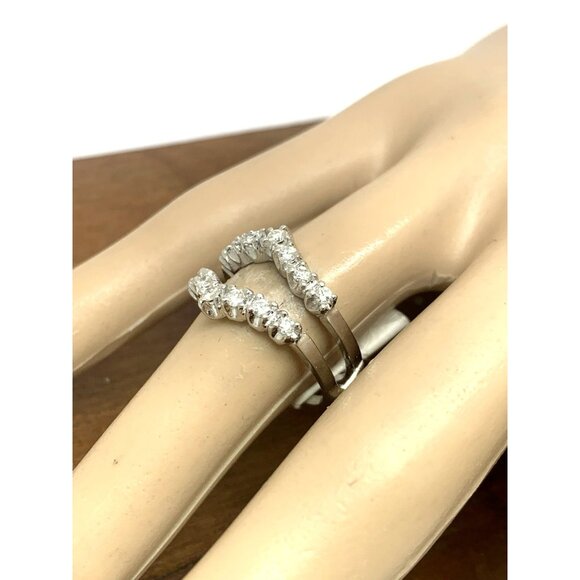 Engagement Ring Guard 14k White Gold Diamond Wedding Band Estate Jewelry Size 7 - Picture 13 of 14